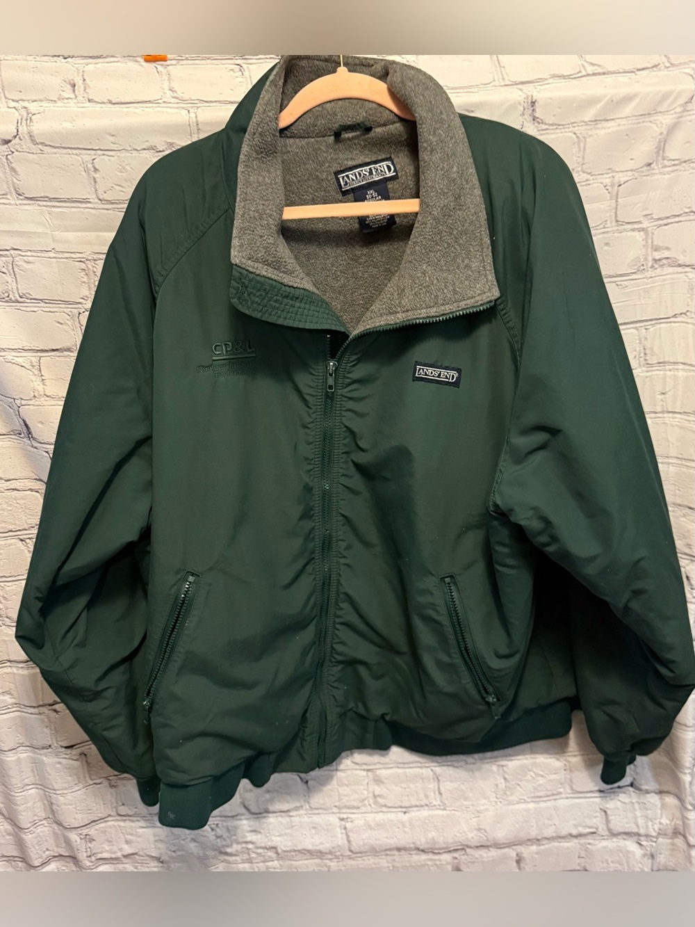 Lands' End Dark Green Jacket with Gray Fleece Lining
